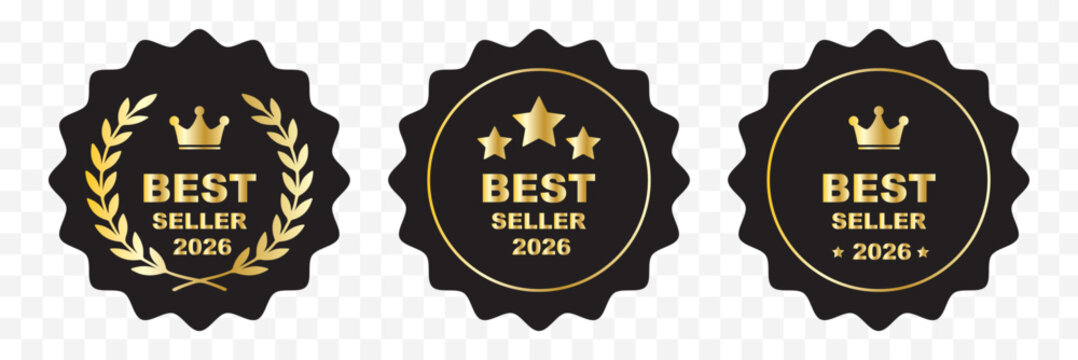 Bestseller label or sticker badge flat icon .  Best seller award badges collection .  Best Seller 2026 Badge Icon set . eps 10 
