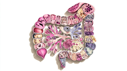 Obraz premium Human Digestive System: Anatomy Illustration - Intestine, Microbiome, Gut Health