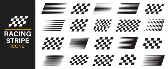 Icon Collection Featuring Racing Stripes and Checkered Flags for Competitive Designs