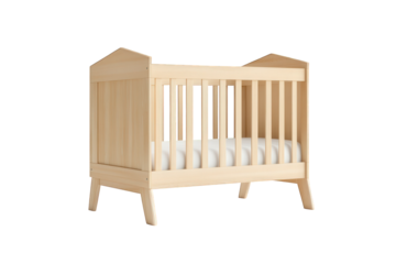 Wooden baby crib isolated on transparent background