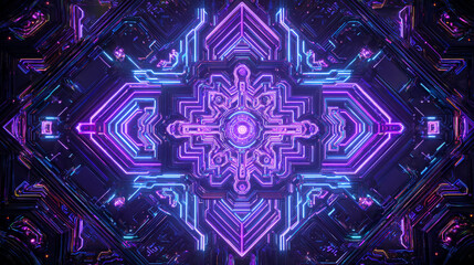 Neon Circuit Mandala: Abstract Purple & Blue Glowing Pattern