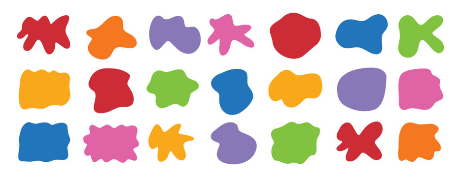 Organic shape abstract colorful isolated elements set. irregular round blot form graphic shape collection