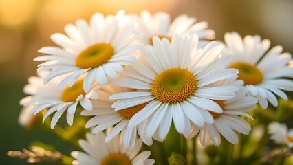 Naklejka premium Fresh daisy bouquet in soft morning light, captured in close-up with a shallow depth of field.