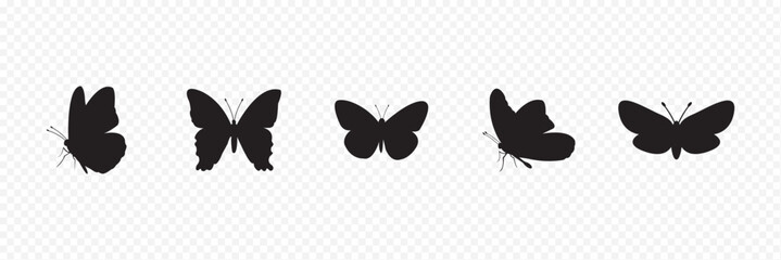Simple butterfly silhouette illustration set . Butterfly black color, flying shape, vector design. flying butterfly silhouette logo. eps 10