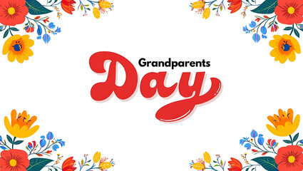 Photo of grandparents day card with floral frame, perfect for celebrating family love and honoring grandparents with a vintage retro design isolated on white background