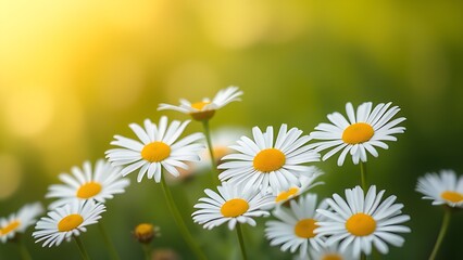 Fototapeta premium Fresh daisies bathed in morning light with a softly blurred green backdrop.