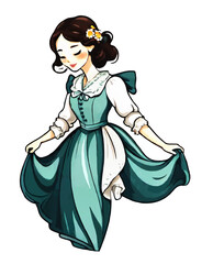 dancing girl in vintage clothing cartoon vector illustration
