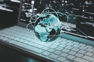 Global Network and Technology Concept with Earth Globe on Keyboard Representing International Connectivity Data Communication and Digital Transformation in a Modern World