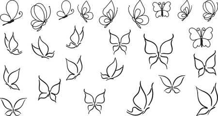 ​Twenty-Five Simple Line Art Butterfly Vector Silhouettes in Various Flying Poses © layan