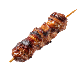 Savory grilled meat skewer for outdoor barbecue gatherings on a transparent background, cut out