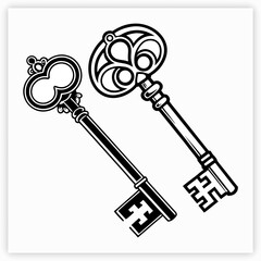 Vintage keys set simple black silhouette vector isolated on white background -