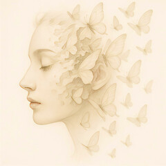 Dreamlike Female Portrait with Butterflies