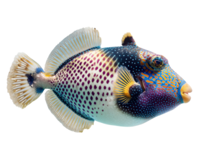 Colorful tropical fish swimming in clear water on a transparent background, cut out