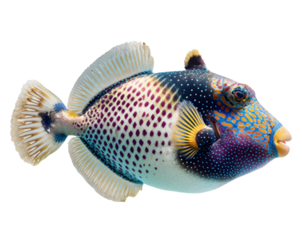 Colorful tropical fish swimming in clear water on a transparent background, cut out