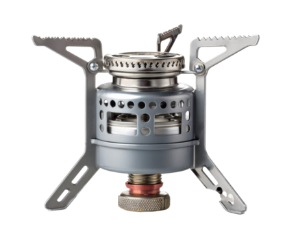 Compact portable camping stove designed for outdoor cooking on a transparent background, cut out - Powered by Adobe