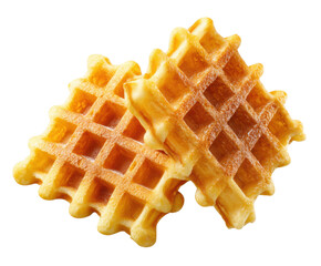 Delicious waffles ready for breakfast enjoyment and dessert ideas on a transparent background, cut out