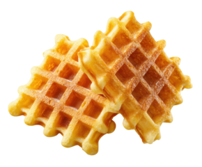 Delicious waffles ready for breakfast enjoyment and dessert ideas on a transparent background, cut out