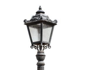 Elegant street lamp design for urban outdoor lighting use on a transparent background, cut out