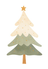 Watercolor Christmas Tree Illustration, Festive Holiday Decoration Isolated on White Background