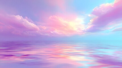 Obraz premium A pastel-hued sky and water, reflecting the soft, romantic colors of a dreamlike sunrise.
