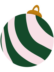 Green and Pink Striped Christmas Ornament Illustration