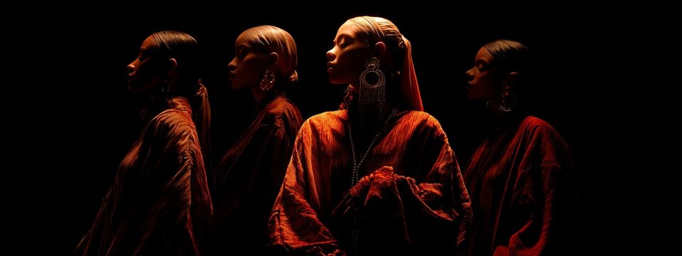 photograph. The lighting is warm and inviting, highlighting their figures against the dark background.