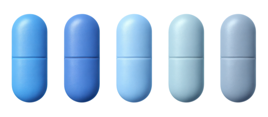 Five shades of blue oval pills