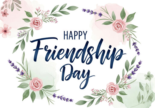 Happy friendship day floral wreath with elegant calligraphy