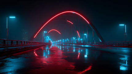 Neon Bridge at Night: Cyberpunk Cityscape