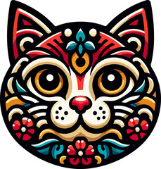 Vector illustration design image sketch icon logo symbol cat head with ethnic details classic vintage traditional abstract modern