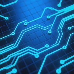 Fototapeta premium Blue Circuit Board Design with Illuminated Pathways