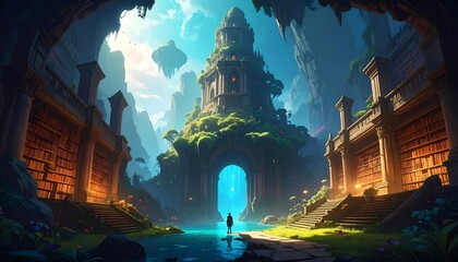 A grand, mystical library