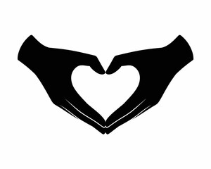 Black silhouette of hands forming a heart shape isolated on white background silhouette