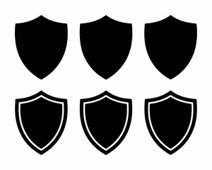 Collection of black shield silhouettes with and without borders isolated on white background silhouette
