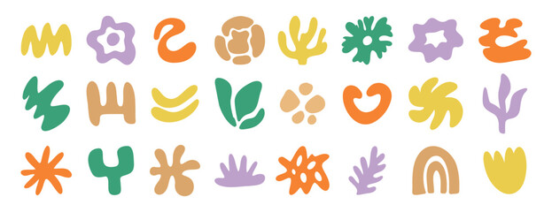 abstract organic shapes kit set, irregular hand drawn doodle organic shapes and liquid form. Plant nature liquid random boho set