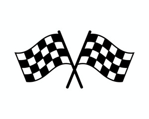 Two crossed checkered flags silhouette isolated on white background