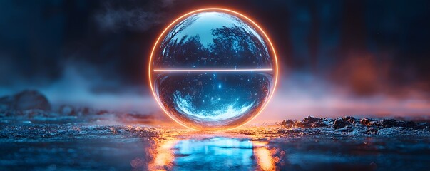 Neon loading ring surrounding a glowing electric blue sphere