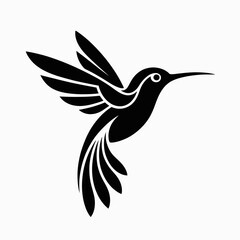 Obraz premium Stylized black hummingbird silhouette in flight isolated on white background