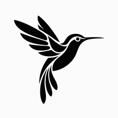 Obraz premium Stylized black hummingbird silhouette in flight isolated on white background