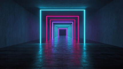 Neon Tunnel: Vibrant Pink & Blue Glowing Lightscape