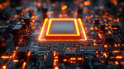 Neon lit futuristic circuit board with glowing progress indicator