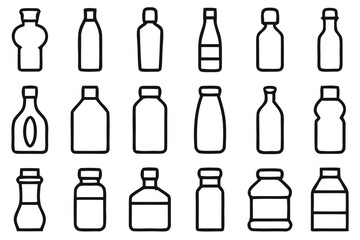 Collection of diverse bottle silhouettes isolated on white background