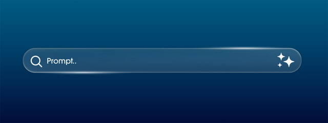 Generative AI bar in Liquid glass style. Artificial intelligence concept. Search and analysis by AI. Chatbot and Assistant. Modern web user interface element for UI UX design. Vector illustration.