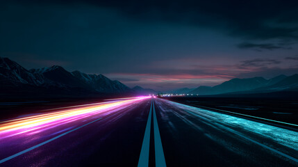 Obraz premium Night Road: Vibrant Lights, Ethereal Landscape Photography
