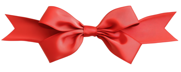 Red ribbon bow with pointed ends isolated on transparent background