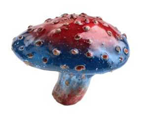Colorful mushroom decoration inspired by fantasy themes on a transparent background, cut out