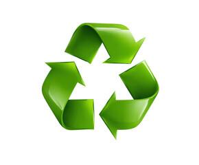 Obraz premium Green recycling symbol for sustainability and environmental awareness on a transparent background, cut out