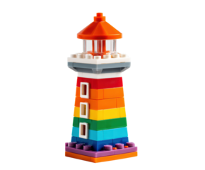 Colorful lighthouse design for summer decor and celebrations on a transparent background, cut out
