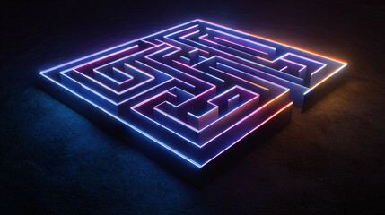Luminous Night Maze: Aerial View of Illuminated Labyrinth
