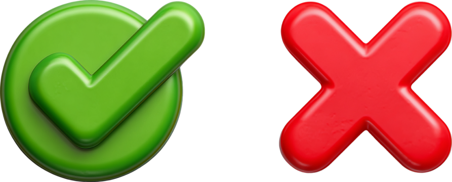 Green check mark and red cross icon for right and wrong choice